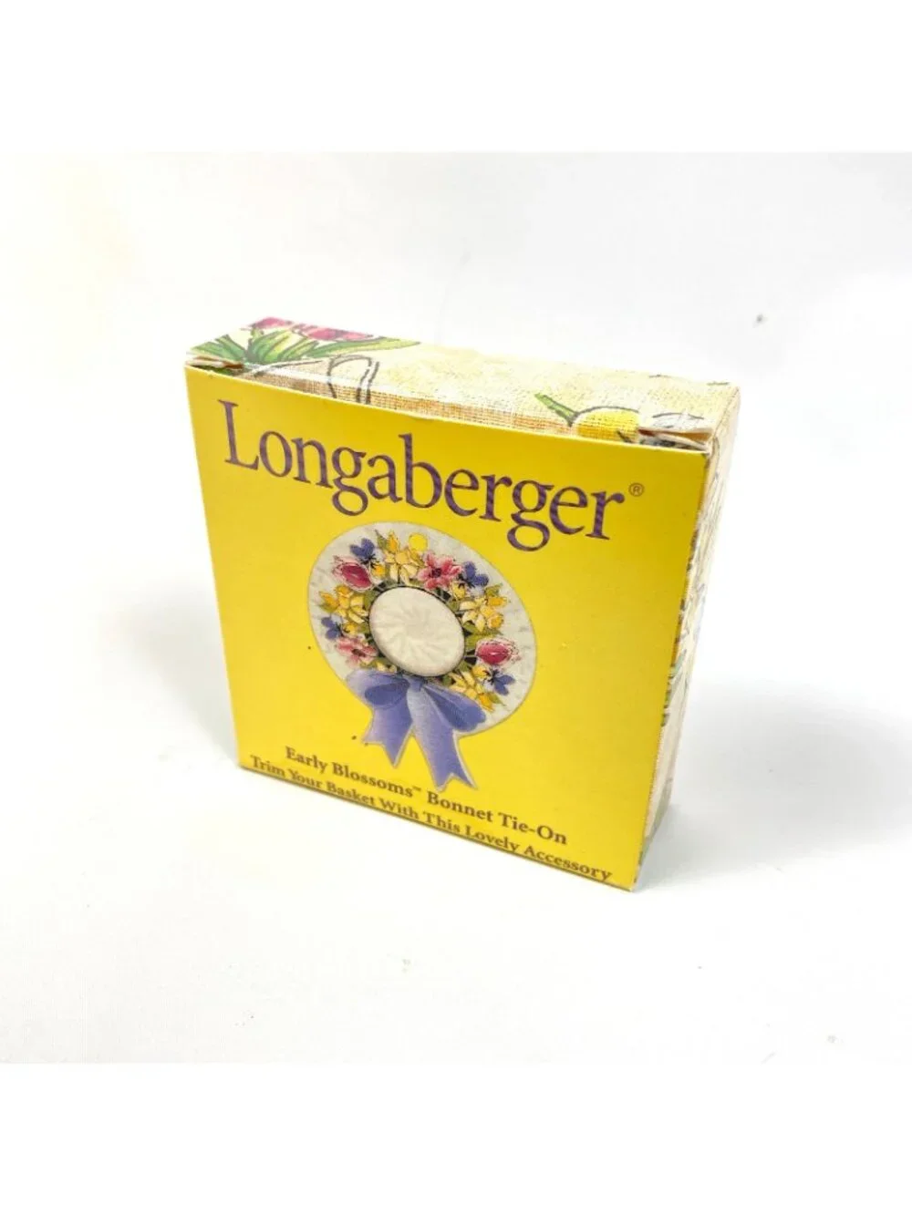 Longaberger Tie-On Bonnet Hat Early Blossoms Pottery 37133 1999 New in Box